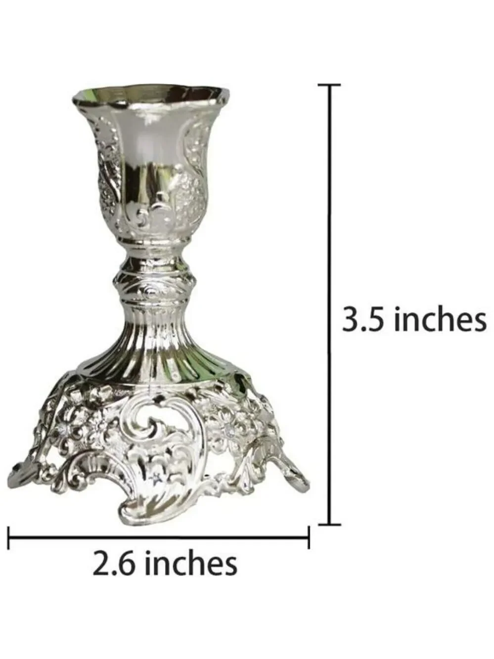 Silver Metal Taper Candle Holders Set of 2 Engraved Decorative Candlestick Decor